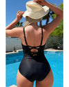 Black Petal Print Crisscross Back Spaghetti Straps Swimsuit - S