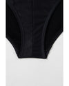 Black Petal Print Crisscross Back Spaghetti Straps Swimsuit - S