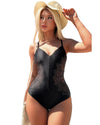 Black Petal Print Crisscross Back Spaghetti Straps Swimsuit - S