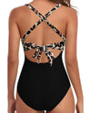 Black Leopard 2-tone Crossed Cutout Backless Monokini - S