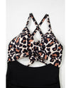 Black Leopard 2-tone Crossed Cutout Backless Monokini - S