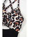 Black Leopard 2-tone Crossed Cutout Backless Monokini - S