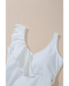 White Asymmetric Ruffle Trim Tie Waist One Piece Swimsuit - M