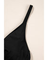 Black V Neck Twist Ruched Crisscross Backless One-Piece Swimsuit - M