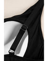 Black V Neck Twist Ruched Crisscross Backless One-Piece Swimsuit - M