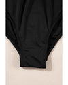 Black V Neck Twist Ruched Crisscross Backless One-Piece Swimsuit - M