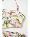 Pink Tropical Asymmetric Cut out Halter Backless One Piece Swimwear - 2XL