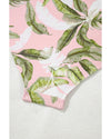 Pink Tropical Asymmetric Cut out Halter Backless One Piece Swimwear - 2XL