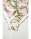 Pink Tropical Asymmetric Cut out Halter Backless One Piece Swimwear - 2XL