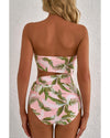 Pink Tropical Asymmetric Cut out Halter Backless One Piece Swimwear - XL