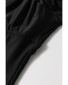 Black Elastic Neckline Short Sleeve One Piece Swimsuit - M