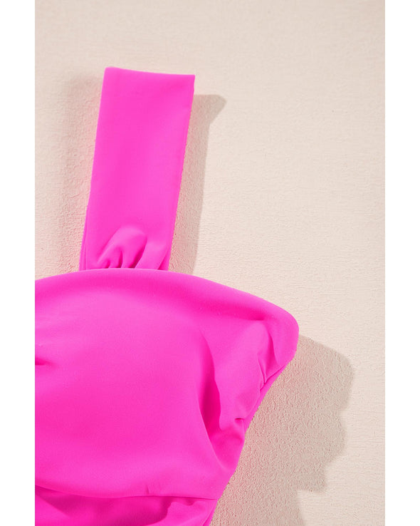 Bright Pink Cut out Twist Bowknot Backless One Piece Swimsuit - M