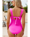 Bright Pink Cut out Twist Bowknot Backless One Piece Swimsuit - M