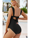Black Cut out Twist Bowknot Backless One Piece Swimsuit - 2XL