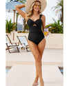 Black Cut out Twist Bowknot Backless One Piece Swimsuit - M