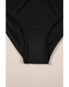 Black Beaded Spaghetti Straps Ruched Overlapped Colorblock One Piece Swimsuit - M