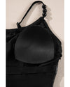 Black Beaded Spaghetti Straps Ruched Overlapped Colorblock One Piece Swimsuit - S
