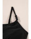 Black Beaded Spaghetti Straps Ruched Overlapped Colorblock One Piece Swimsuit - S
