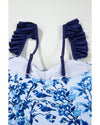 Blue Cutout Ruffled Spaghetti Strap One-Piece Swimwear - M