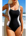 Black Color Block Ric Rac Trim U Neck One Piece Swimsuit - S