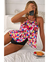 Purple Floral Print O Neck Open Back One Piece Swimsuit - S
