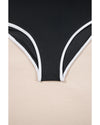 Black Contrast Trim Two Tone Belted One Piece Swimsuit - M