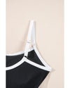 Black Contrast Trim Two Tone Belted One Piece Swimsuit - XL