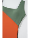Duffel Green Color Block Padded Square Neck One Piece Swimsuit - L