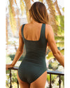 Duffel Green Color Block Padded Square Neck One Piece Swimsuit - L