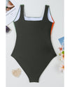Duffel Green Color Block Padded Square Neck One Piece Swimsuit - M