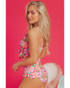 Red Floral Ruffle Trim Cutout Knotted One Piece Swimsuit - 2XL