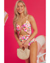 Red Floral Ruffle Trim Cutout Knotted One Piece Swimsuit - 2XL