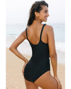 Black Color Contrast Ruffled Wrap V Neck Swimsuit - L
