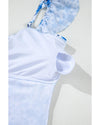 Blue Floral Ruffled Strap Lace-up Hollow Out One Piece Swimsuit - S