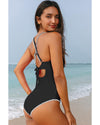 Black Ric Rac Trim Contrasted Patchwork Cutout One Piece Swimsuit - M