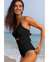 Black Ric Rac Trim Contrasted Patchwork Cutout One Piece Swimsuit - XL