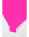 Rose Red Ric Rac Trim Contrasted Patchwork Cutout One Piece Swimsuit - M