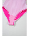Rose Red Ric Rac Trim Contrasted Patchwork Cutout One Piece Swimsuit - M