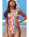 Purple Abstract Geometry Print Daring Cutout Reversible One Piece Swimsuit - M