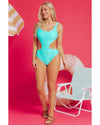 Purple Abstract Geometry Print Daring Cutout Reversible One Piece Swimsuit - M