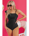 Black Asymmetric Ruffle Shoulder Pleated One Piece Swimsuit - 2XL