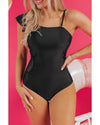 Black Asymmetric Ruffle Shoulder Pleated One Piece Swimsuit - 2XL