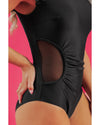 Black Asymmetric Ruffle Shoulder Pleated One Piece Swimsuit - 2XL