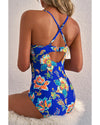 Blue Floral Plunging Slim & Sculpt One-Piece Crisscross Backless One Piece Swimsuit - S