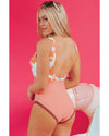Orange Floral Patchwork Backless One Piece Swimsuit - 2XL