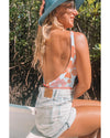 Orange Floral Patchwork Backless One Piece Swimsuit - 2XL