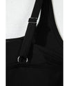 Black Side Tied Waist Square Neck Adjustable Straps A-line One Piece Swim Dress - M