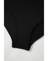 Black Side Tied Waist Square Neck Adjustable Straps A-line One Piece Swim Dress - S