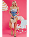 Sky Blue Floral Printed Ruffle Removable Strap One Piece Swimsuit - M