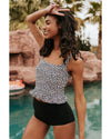 Leopard Ruffled Square Neck Peplum Swim Top - L